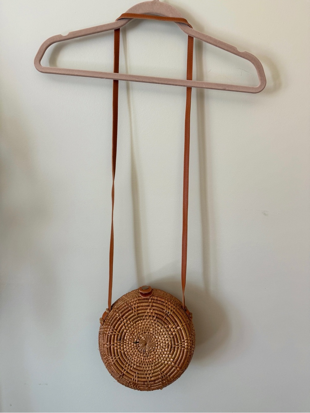Round Rattan Crossbody Bag Basket Box Purse